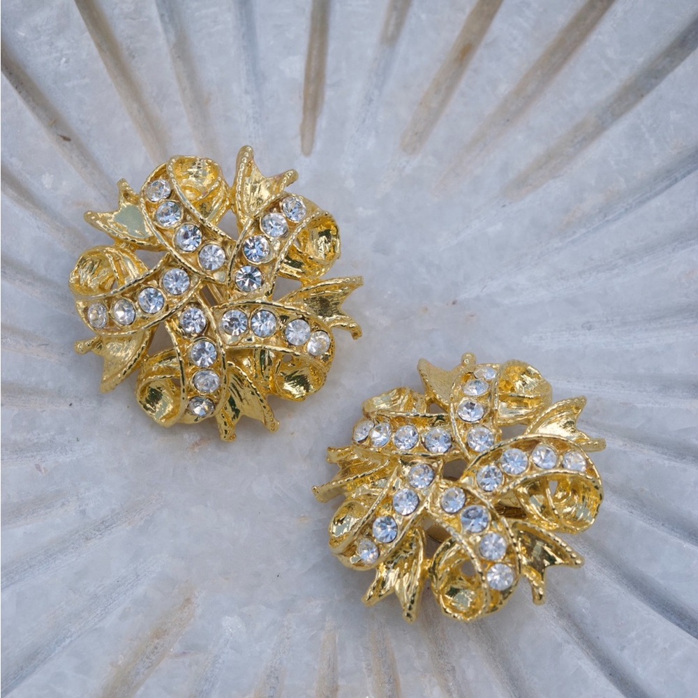 Vintage Gold and Silver Floral Crystal Earrings